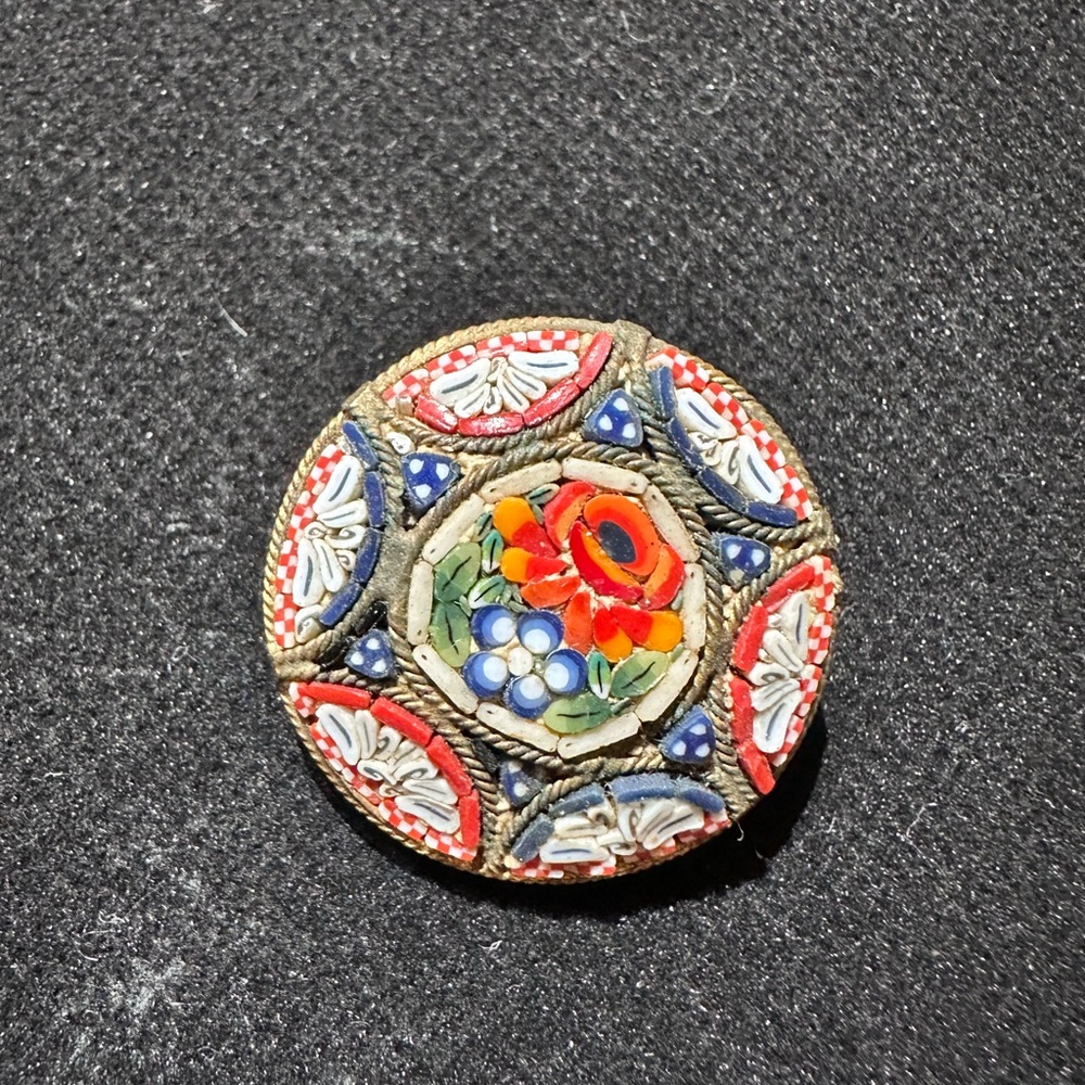 Vintage Italian Floral Glass Mosaic Brooch